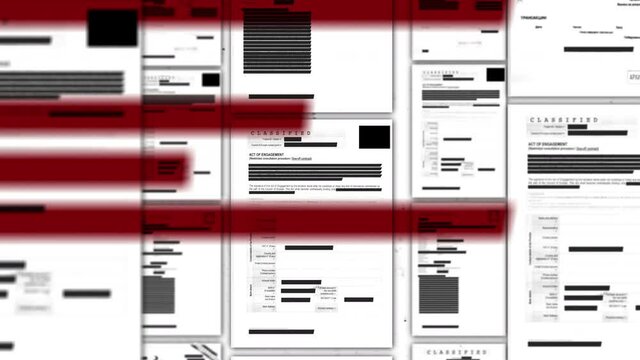 Animation of erasing text of secret classified file using a black marker to censor. Illegal or secret activity information on paper documents being blacked out