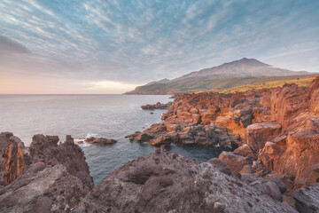 Russia, the Kuril Islands, Iturup Island, the Yankito lava plateau on Pacific coast.