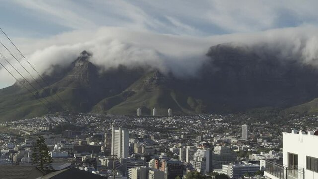 Table mountain, South Africa. Long time lapse of clouds passing over table mountain