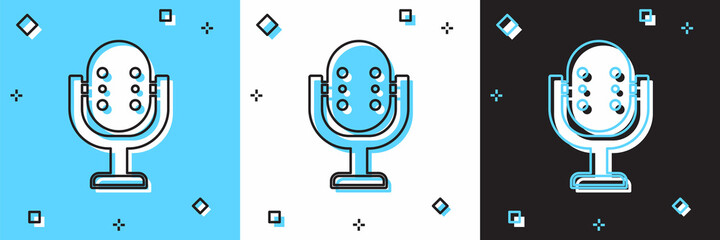 Set Microphone icon isolated on blue and white, black background. On air radio mic microphone. Speaker sign. Vector