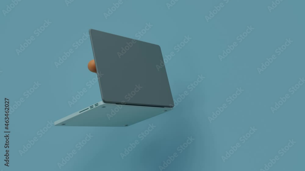 Poster 3d render of the rotating computer that contains graph element in front of the display. finance them