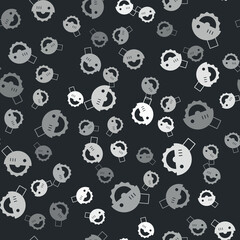 Grey Electric circular saw with steel toothed disc icon isolated seamless pattern on black background. Electric hand tool for cutting wood or metal. Vector