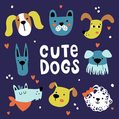 vector set of funny dogs on blue background