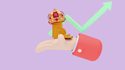 Hand with coin stack offer more money more return.
Financial and investment leader concept.3d illustration and rendering.