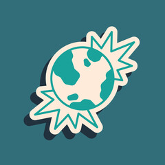 Green Bomb explosive planet earth war danger icon isolated on green background. Long shadow style. Vector