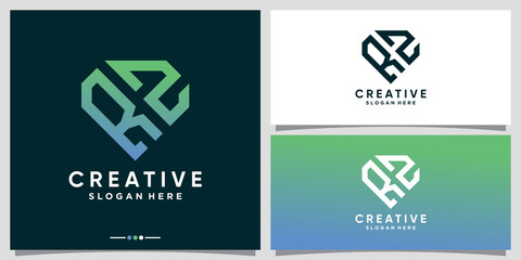 Creative monogram logo design initial letter RZ with line art and diamond concept