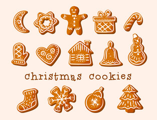 Christmas cookies. Gingerbread. Delicious figurines decorated with white glaze.