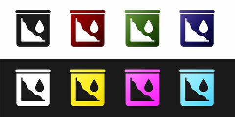 Set Drop in crude oil price icon isolated on black and white background. Oil industry crisis concept. Vector