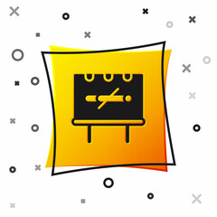 Black No smoking icon isolated on white background. Cigarette smoking prohibited sign. Yellow square button. Vector