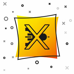 Black No war icon isolated on white background. The peace symbol. Yellow square button. Vector