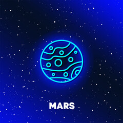 Naklejka premium Mars planet neon icon design. Space and planets and universe concept. Web elements in neon style icons. Realistic icon for websites, web design, mobile app, info graphics.