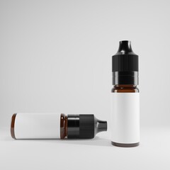 two glass bottles with white label on 3d background