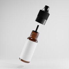 illustration of a  glass bottle flying with black cap 3d render