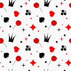 seamless pattern with red and black card suit signs