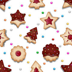 Seamless christmas texture with cookies. pattern with christmas cookies