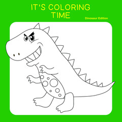 Coloring Page Dinosaurs Edition. Dinosaurs Color Book. Dinosaurs worksheet page. Educational printable colouring worksheet. Fun activity for kids. Vector illustration.