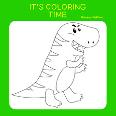 Coloring Page Dinosaurs Edition. Dinosaurs Color Book. Dinosaurs worksheet page. Educational printable colouring worksheet. Fun activity for kids. Vector illustration.