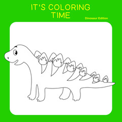 Coloring Page Dinosaurs Edition. Dinosaurs Color Book. Dinosaurs worksheet page. Educational printable colouring worksheet. Fun activity for kids. Vector illustration.