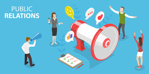 3D Isometric Flat Vector Conceptual Illustration of Public Relations, PR Agency Team