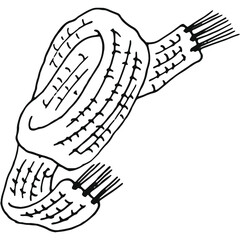 hand drawn warm knitted scarf in doodle style. Part of winter and autumn clothing