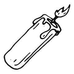 hand drawn burning candle in doodle style