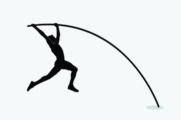 Pole vault athlete jumper black silhouette.vector pole vaulting - obrazy, fototapety, plakaty