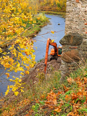 excavator on the building site in autumn day