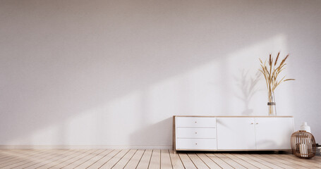 Shelf  Cabinet minimalist, Modern japanese white room. 3d rendering.