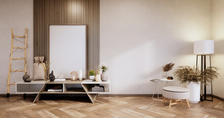 cabinet and arm chair,decoration plants, Modern empty room ,minimal designs. 3D rendering