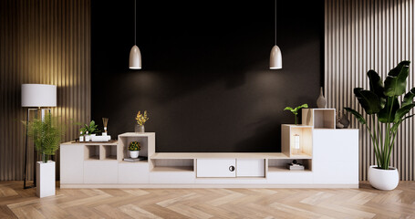 Interior, Cabinet in Black wall modern empty room on Livingroom. 3d rendering