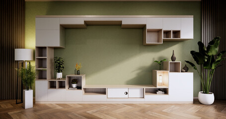 Fototapeta na wymiar Interior, Cabinet in Modern Green empty room on Livingroom. 3d rendering