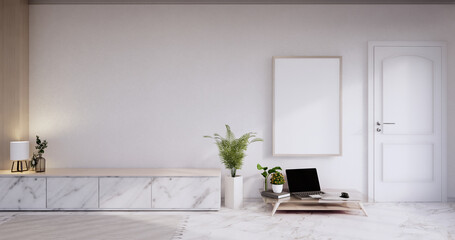 Granite cabinet in modern empty room on Livingroom. 3d rendering