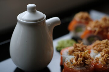 Sushi is a Japanese dish made from rice and various seafood
