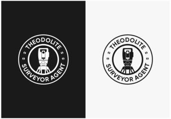 badge theodolite surveyor construction logo design - obrazy, fototapety, plakaty