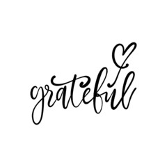 Naklejka premium Thankful lettering, hand drawn text, ink brush black type.