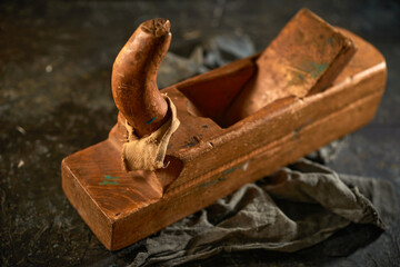 Old jack-plane, jointer on a wooden background