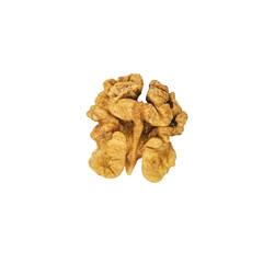Top view of peeled walnut fruit isolated on white background