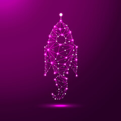 business concept,rocket startup,isolated from low poly wireframe on background. Vector abstract geometric polygonal image mash line and point.
