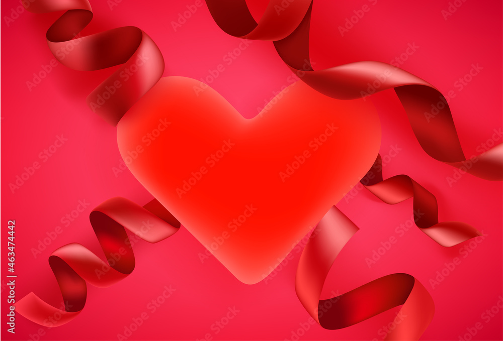 Poster valentines card with heart and ribbons. greeting card template with copy space