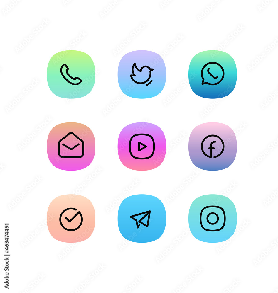 Poster super ellipse trendy icons. internet application ui icons collection