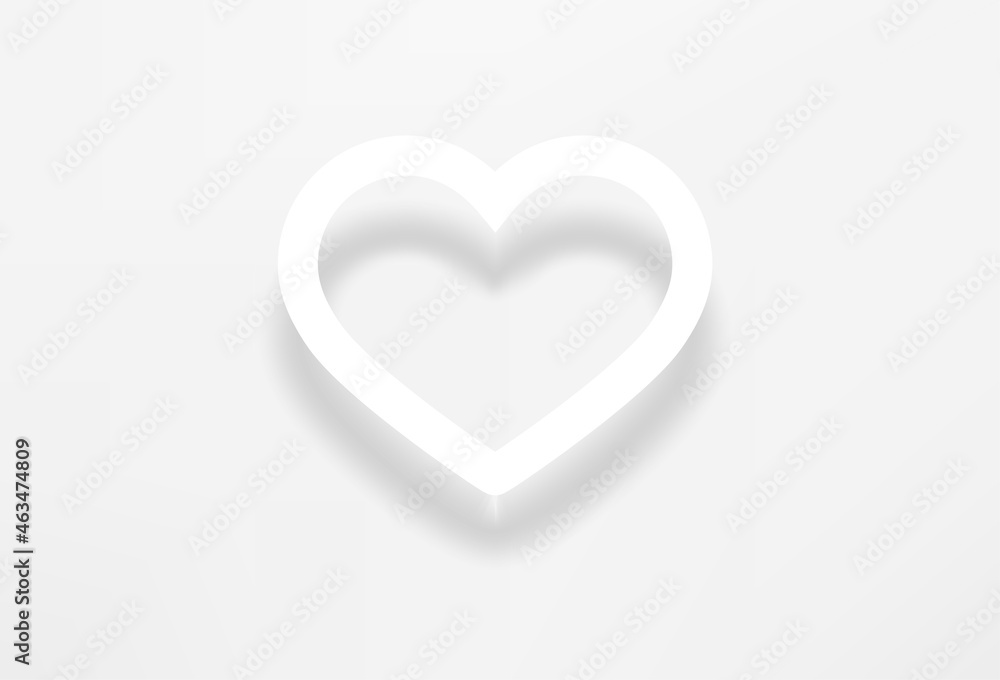 Poster white contour heart vector icon with realistic shadow