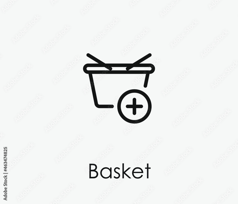 Aufkleber add to basket vector icon. editable stroke. symbol in line art style for design, presentation, websi