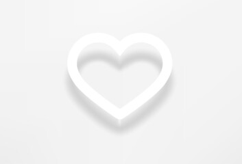 White contour heart vector icon with realistic shadow