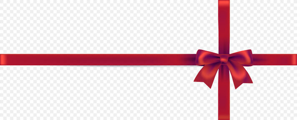 Red satin ribbon on transparent background