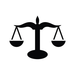 Balance, justice, law icon. Black vector graphics.