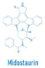 Midostaurin cancer drug molecule (protein kinase inhibitor). Skeletal formula.