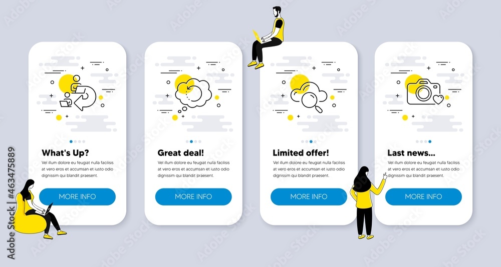 Poster vector set of education icons related to delegate work, recovery data and cloud computing icons. ui 