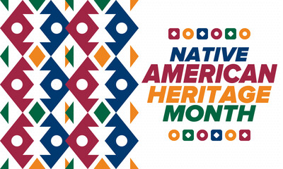 Fototapeta na wymiar Native American Heritage Month in November. American Indian culture. Celebrate annual in United States. Tradition pattern. Poster, card, banner and background. Vector ornament, illustration