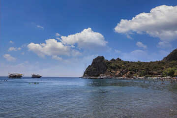 DATCA,MUGLA,TURKEY 02 Eyl&uuml;l 2021 :View from Hayitbuku bay near Mesudiye,Datca.Dat&ccedil;a is a port town in southwestern Turkey. It's situated on the narrow Dat&ccedil;a Peninsula on the Aegean Sea
