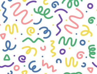 Squiggle shapes. Wavy and swirled brush strokes. Vector seamless pattern - obrazy, fototapety, plakaty